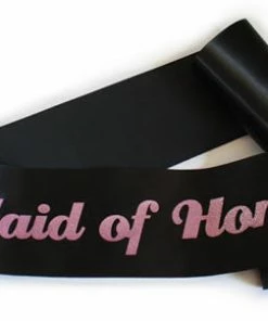 Bachelorette Superstore Sashes Glittering Black/Pink "Maid Of Honor" Sash