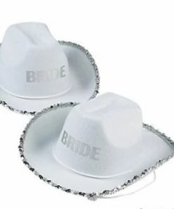 Bachelorette Superstore White Bride Cowgirl Hat Tiaras, Veils & Hats